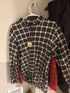 Filson Black and White Plaid Button-Down Shirt